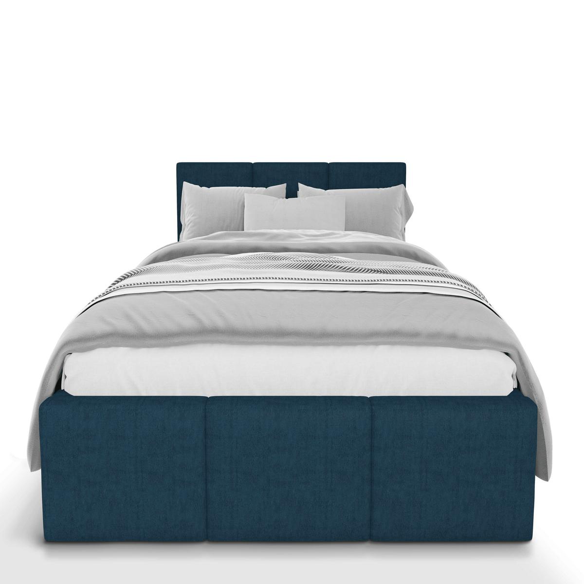 Łóżko Pojedyncze 90x200cm łóżko tapicerowane z pojemnikiem granatowe do sypialni wezgłowie 120 cm nr. 6