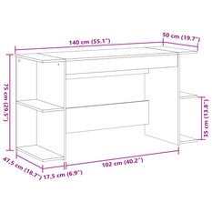  Biurko 140x50x75 cm z półkami przydymiony dąb do biura lub gabinetu - Miniaturka zdjęcia nr 9