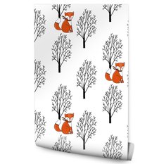 Tapeta Dla Dzieci LISY Zwierzęta Leśne Drzewa Las  - Miniaturka zdjęcia nr 1