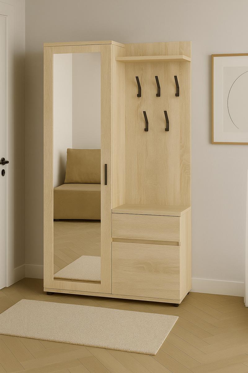 Garderoba do przedpokoju DUO 181x100x35 cm z lustrem wieszakami szafka na buty dąb sonoma PRZEDSPRZEDAŻ