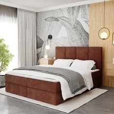 Łóżko kontynentalna 140x200x113 cm tapicerowane podwójne z materacem miodowe - Miniaturka zdjęcia nr 7