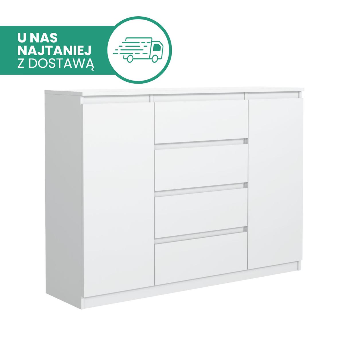 Komoda 120 cm MARTUSIA 101x120x39 cm z 2 drzwiami i 4 szufladami biała do salonu i sypialni pojemna nr. 4