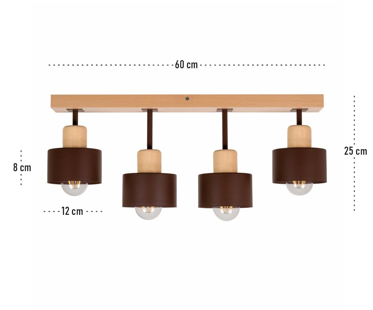 Lampa sufitowa 12 x 60 x 25 cm czteropunktowy spot z drewna i metalu gwint E27 brązowa do salonu nr. 3