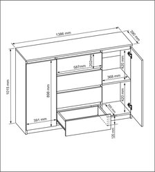 Szafka 140x39x101 cm z 2 drzwiami i 4 szufladami dąb sonoma do salonu i sypialni - Miniaturka zdjęcia nr 2