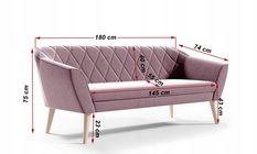 Sofa GLORIA 180x74x75 cm trzyosobowa w stylu skandynawskim RIVIERA różowa do salonu - Miniaturka zdjęcia nr 3