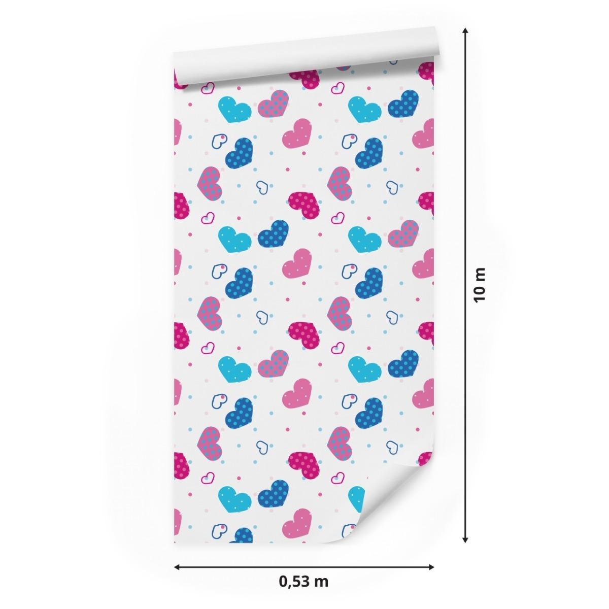 Tapeta Dla Dziewczynki Kolorowe SERDUSZKA Kropki 53x1000  nr. 3