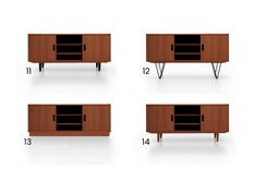 Szafka RTV 135x45x64 cm na nóżkach z półkami i szafkami fornir dębowy w kolorze tekowym do salonu - Miniaturka zdjęcia nr 2