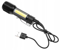 Latarka kieszonkowa LED COB z funkcją zoom usb podręczna czarna - Miniaturka zdjęcia nr 5