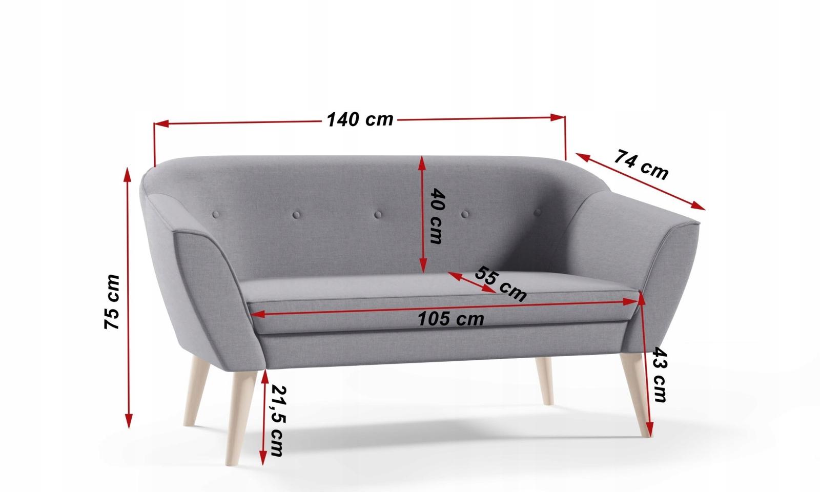 Sofa DIANA 140x74x75 cm dwuosobowa w stylu skandynawskim jasnoszara do salonu nr. 4