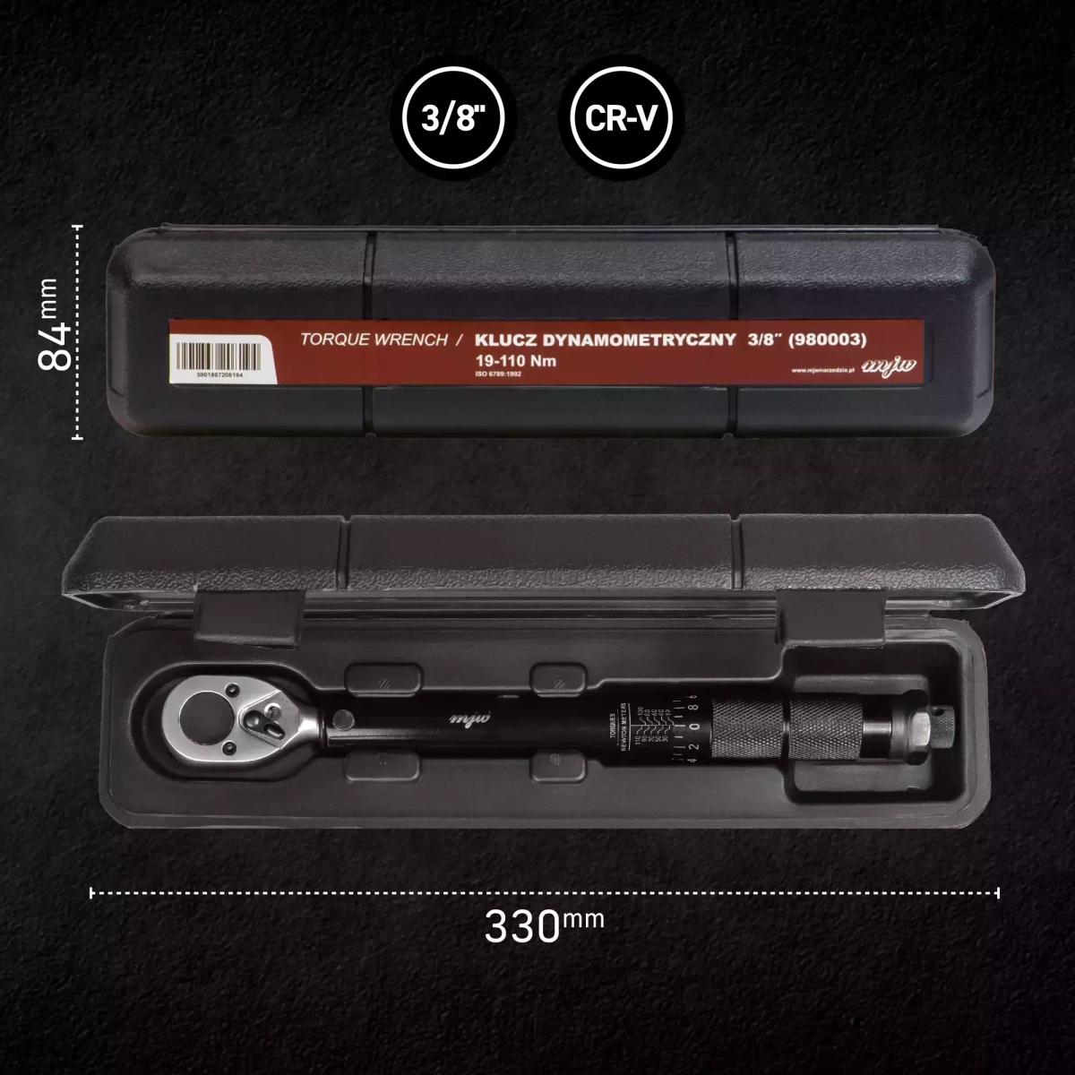 Klucz dynamkmetryczny 3/8" przedłurzacz miara 19-110 Nm czarny do garażu  nr. 3