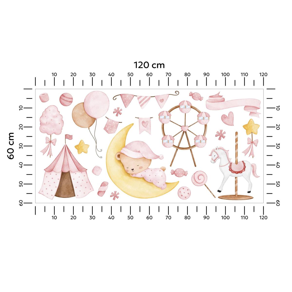 Naklejki Ścienne Dla Dzieci Misiu Słodycze 120x60 Balony ZESTAW nr. 2