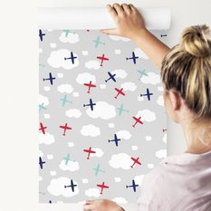 Tapeta dla dzieci kolorowe samoloty chmury niebo  - Miniaturka zdjęcia nr 3