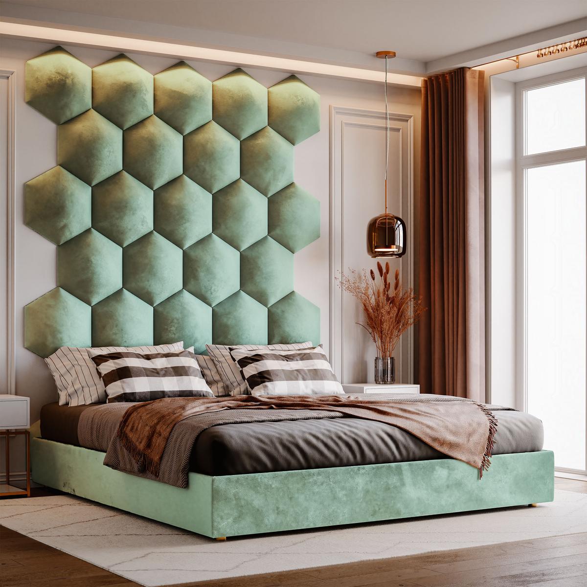 Panele tapicerowane 35x40 hexagon magic velvet miętowy nr. 3
