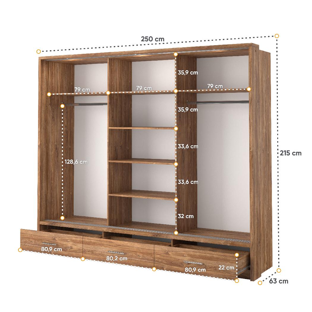 Szafa z lustrem Arti 250 cm do sypialni przedpokoju garderoby dąb styrling  nr. 6