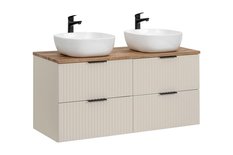 Zestaw łazienkowy ADEL 120 cm z blatem dąb wotan 2 umywalki nablatowe SMILE kaszmir - Miniaturka zdjęcia nr 1