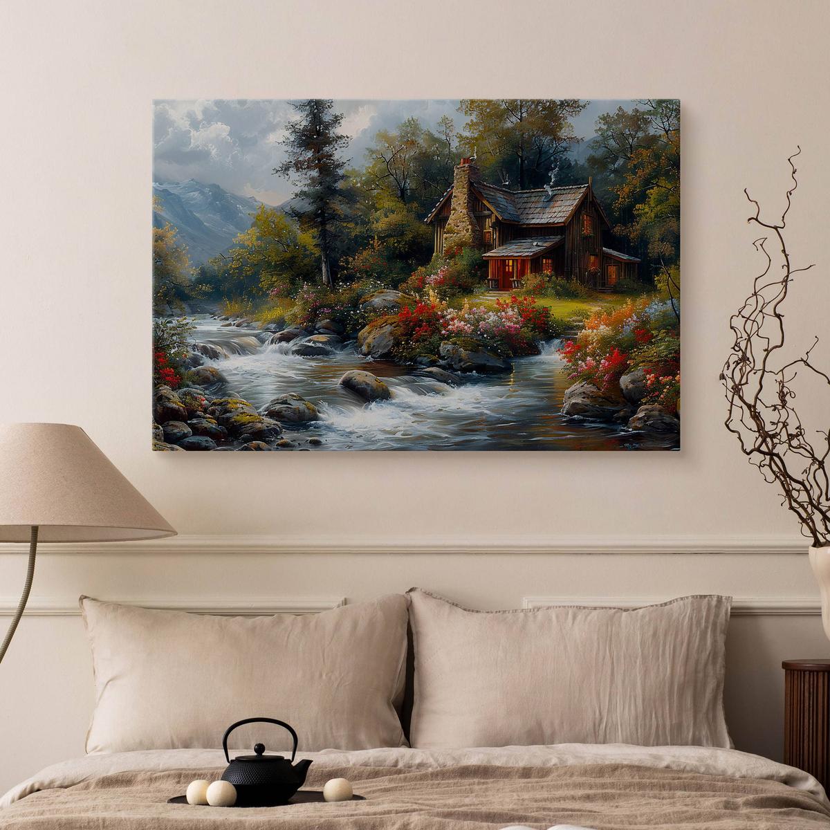 Obraz Na Płótnie Krajobraz Drewniany Domek W Górach 40x30 Krajobraz Nowoczesny nr. 5