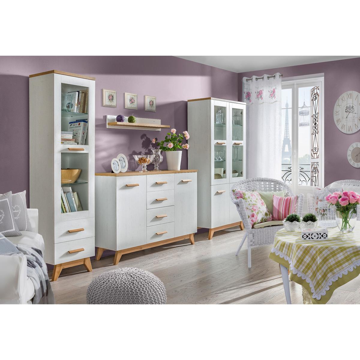 Witryna 85x40x185 cm z czterema drzwiczkami i LED sosna andersen dąb nash do salonu nr. 6