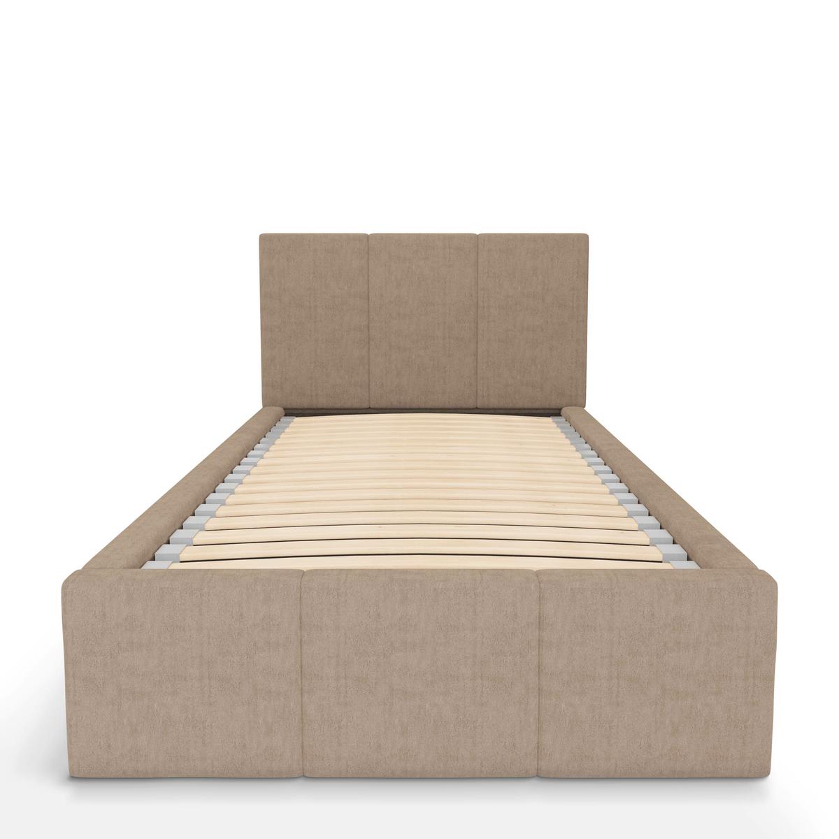 Łóżko Pojedyncze 90x200cm łóżko tapicerowane z pojemnikiem beżowe do sypialni wezgłowie 88 cm nr. 7