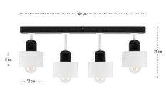 Lampa sufitowa 12x60x25 cm czteropunktowy spot z drewna i metalu gwint E27 biało-czarna do salonu - Miniaturka zdjęcia nr 3