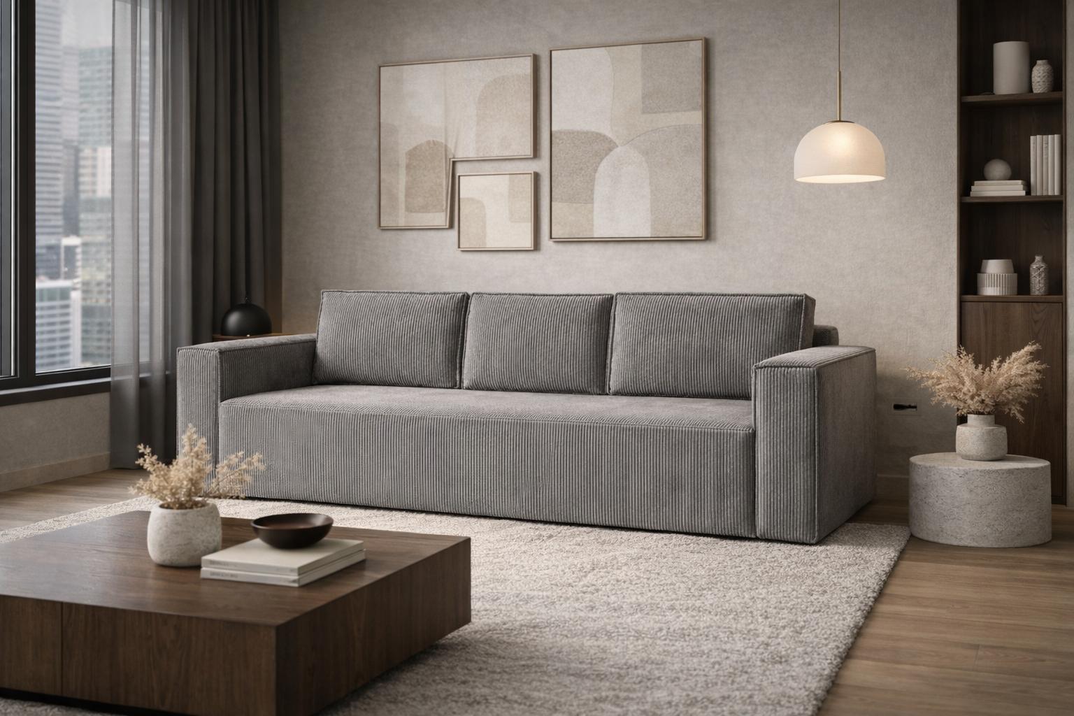 Kanapa 3-osobowa rozkładana Verona 248x52x93 cm wersalka z funkcją spania i pojemnikiem sprężyny bonell sztruks szary do salonu