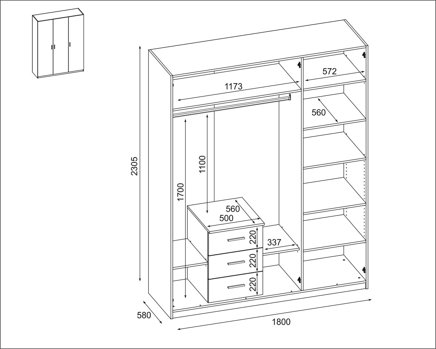 Nowoczesna szafa 6 drzwiowa 180x230x55 cm do sypialni garderoba szuflady Buk Scandic nr. 3