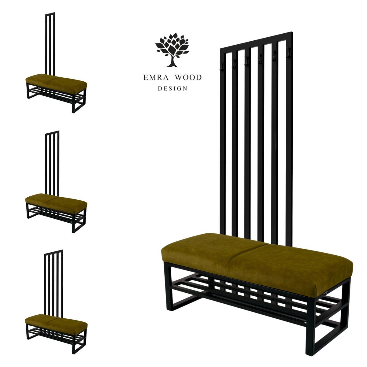 Ławka z wieszakiem LGM-560 100x40x35 cm do przedpokoju stal czarna ciemnozielony