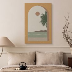 Obraz Na Płótnie Widok Z Okna Palmy Ocean Klify Styl Boho Abstrakcja 80x120cm - Miniaturka zdjęcia nr 5