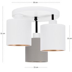 Lampa sufitowa 30 x 30 x 31 cm trzypunktowa gwint E27 biała z szaro-białymi abażurami do salonu - Miniaturka zdjęcia nr 4