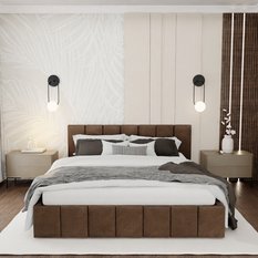 Łóżko tapicerowane 140x200 premium z pojemnikiem do sypialni brązowe wezgłowie 107 cm - Miniaturka zdjęcia nr 2