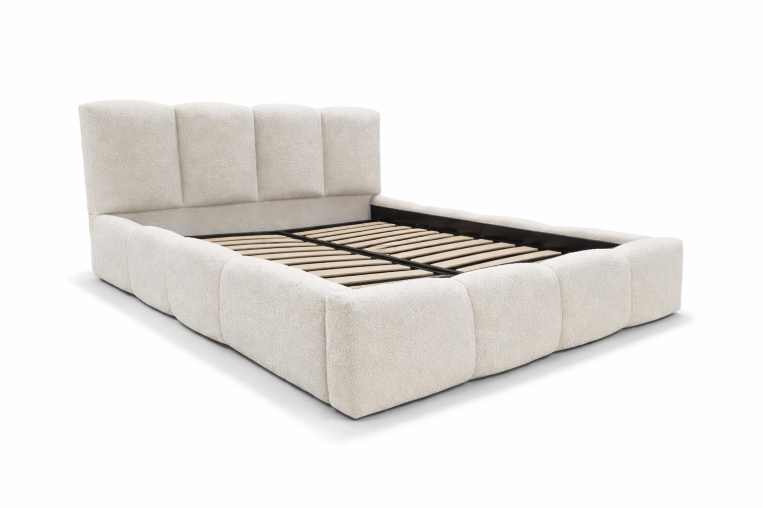 Łóżko tapicerowane VELLA 140x200 cm ze stelażem i pojemnikiem boucle do sypialni kremowy nr. 3