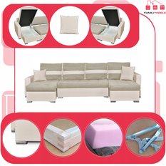 Narożnik Figo BIG 296x74x140 cm kształt U z funkcją spania i przechowywania do salonu Twist beżowy - Miniaturka zdjęcia nr 4