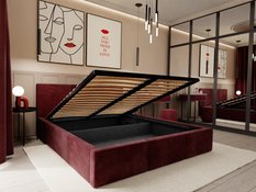 Łóżko tapicerowane do sypialni 180x200x100 cm podwójne z pojemnikiem modne bordowe - Miniaturka zdjęcia nr 4
