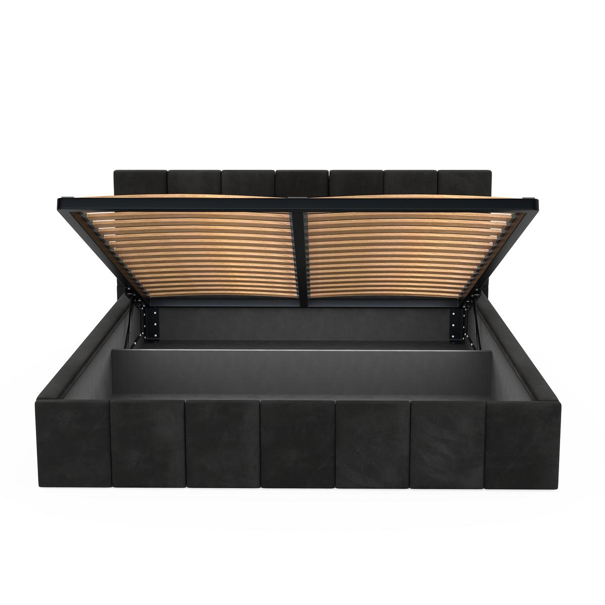 Łóżko tapicerowane 160x200 premium z pojemnikiem do sypialni czarne wezgłowie 107 cm nr. 12