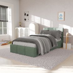 Łóżko Pojedyncze 90x200cm łóżko tapicerowane z pojemnikiem miętowe do sypialni wezgłowie 88 cm - Miniaturka zdjęcia nr 4