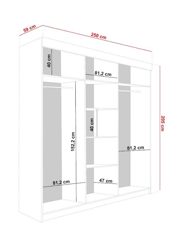 Szafa przesuwna Lamaro 200x205x59 cm z lustrem dwudrzwiowa do sypialni czarna front biały nr. 2