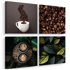 Obrazy Canvas Do Kuchni Ziarna KAWY Latte Tropikalne Liście Natura 80x80cm