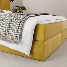 Łóżko kontynentalne 140x200x113 cm tapicerowane podwójne z materacem żółte - Miniaturka zdjęcia nr 6