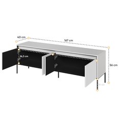 Szafka RTV 167x40x56 cm na nóżkach z praktycznymi półkami 4d Trend biała do salonu - Miniaturka zdjęcia nr 4