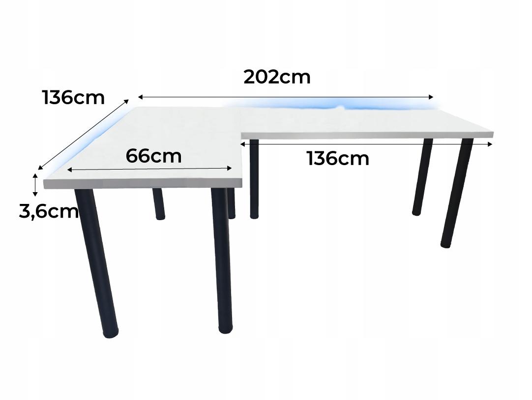 Biurko gamingowe model 1 Top 202x75x66 cm białe narożne komputerowe led do pokoju gracza nr. 3