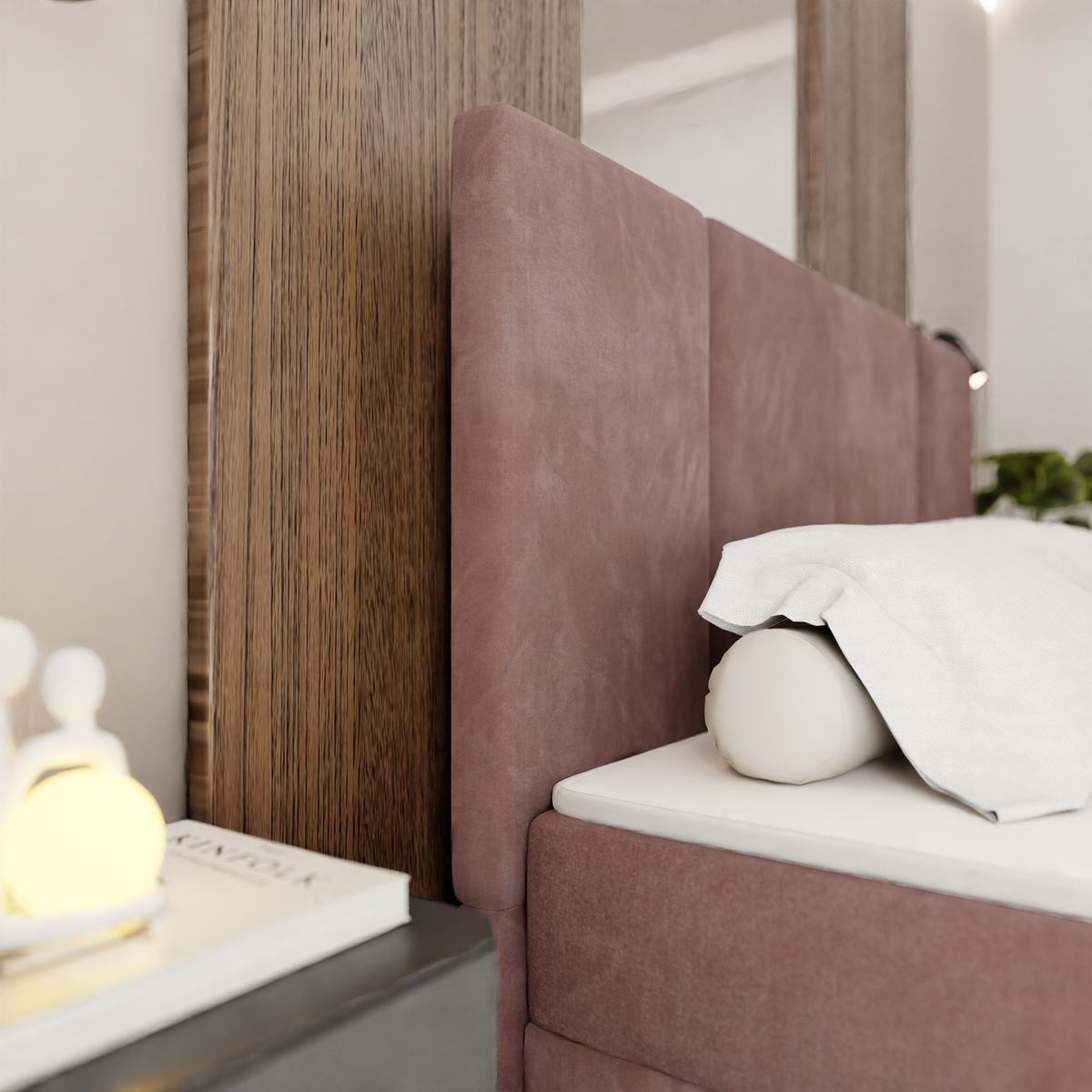 Łóżko kontynentalne 180x200x113 cm tapicerowane podwójne z materacem brudny róż  nr. 5