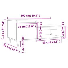 Stolik kawowy 100x50x45 cm z praktyczną szafką z drzwiczkami i półką biały  do salonu - Miniaturka zdjęcia nr 12