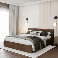 Łóżko tapicerowane 160x200 premium z pojemnikiem do sypialni brązowe wezgłowie 107 cm - Miniaturka zdjęcia nr 1