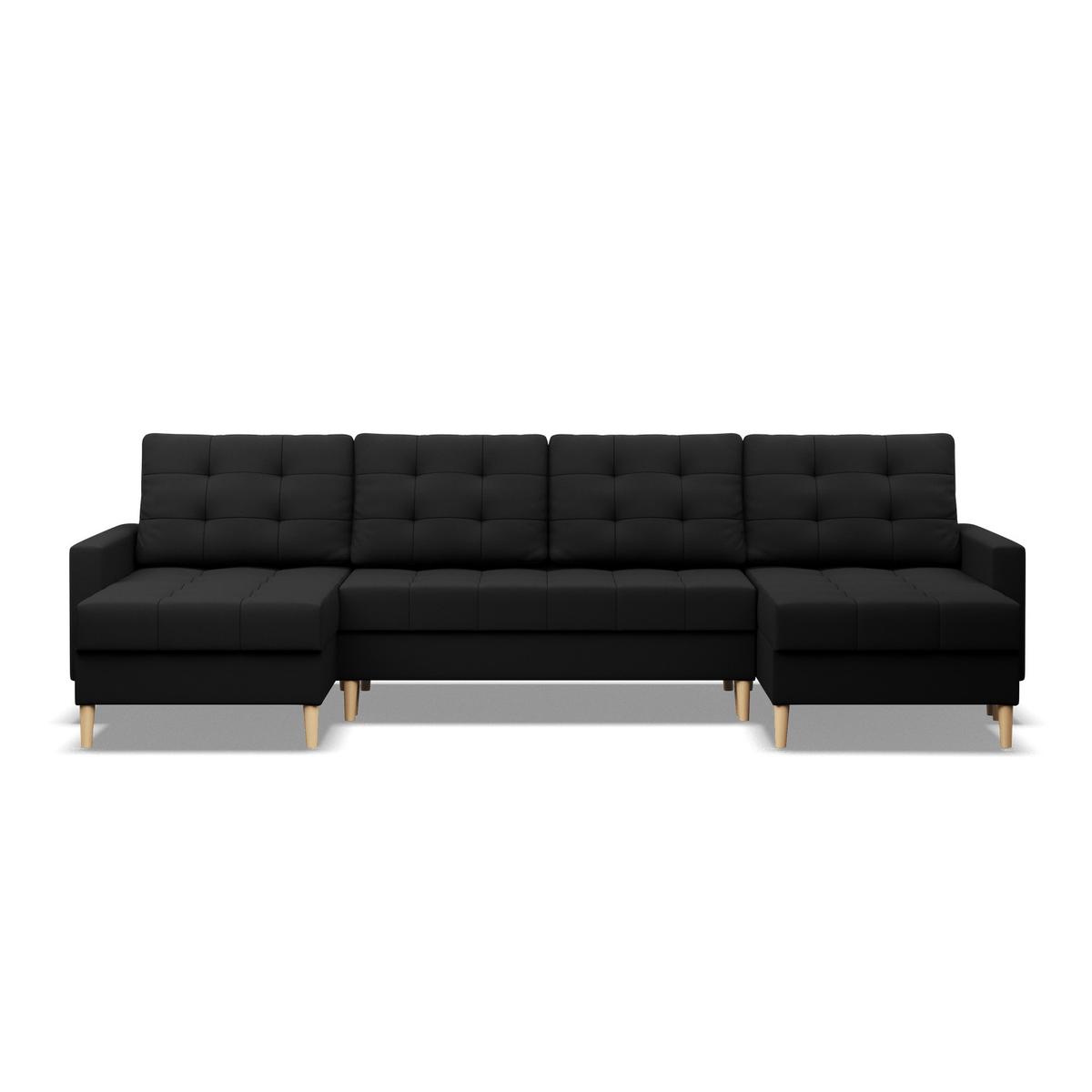 Narożnik w kształcie U ELMA 294x88x140 cm z leżankami rozkładany z funkcją spania sofa narożna czarna nr. 2