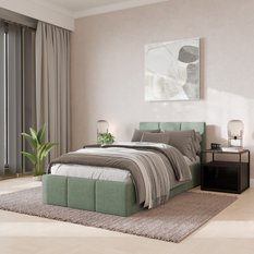 Łóżko Pojedyncze 90x200cm łóżko tapicerowane z pojemnikiem miętowe do sypialni wezgłowie 100 cm - Miniaturka zdjęcia nr 1