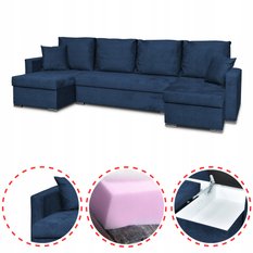 Narożnik Bella BIG 298x74x140 cm kształt U z funkcją spania i przechowywania Angel granatowy - Miniaturka zdjęcia nr 2