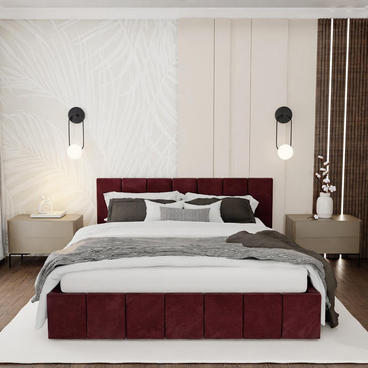 Łóżko tapicerowane 160x200 premium z pojemnikiem do sypialni bordowe wezgłowie 107 cm nr. 2
