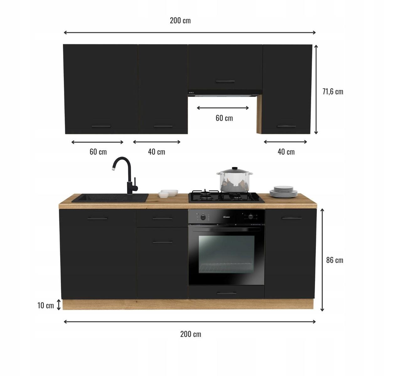 Zestaw mebli kuchennych Capri 200 czarny z blatem Dąb Evoke nr. 3