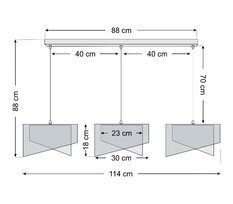 Lampa 114x88x86 cm na listwie z 3 asymetrycznymi abażurkami czarno-biało złotymi - Miniaturka zdjęcia nr 3