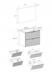 Szafka FLOW 60 cm do łazienki pod umywalkę wisząca biały szary mat dąb wotan  - Miniaturka zdjęcia nr 3