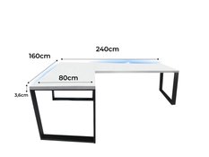 Biurko gamingowe narożne model 1 białe LOFT metalowe nogi LED RGB pilot dla gracza 240x80x71cm - Miniaturka zdjęcia nr 2